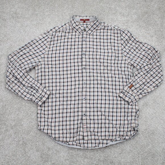 7 For All Mankind Shirt Mens Large Brown/Gray Plaid Cotton Long Sleeve Button Up - Picture 1 of 12